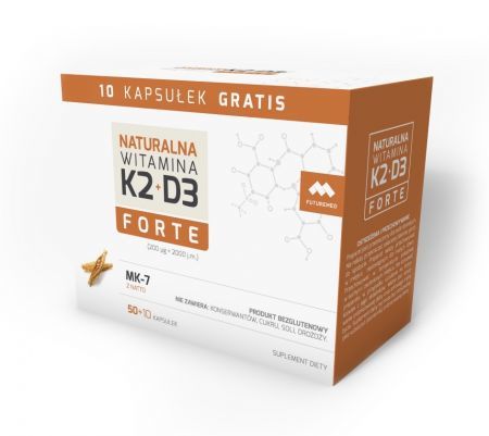 Naturalna Witamina K2 MK-7 Forte + D3, 50 kapsułek